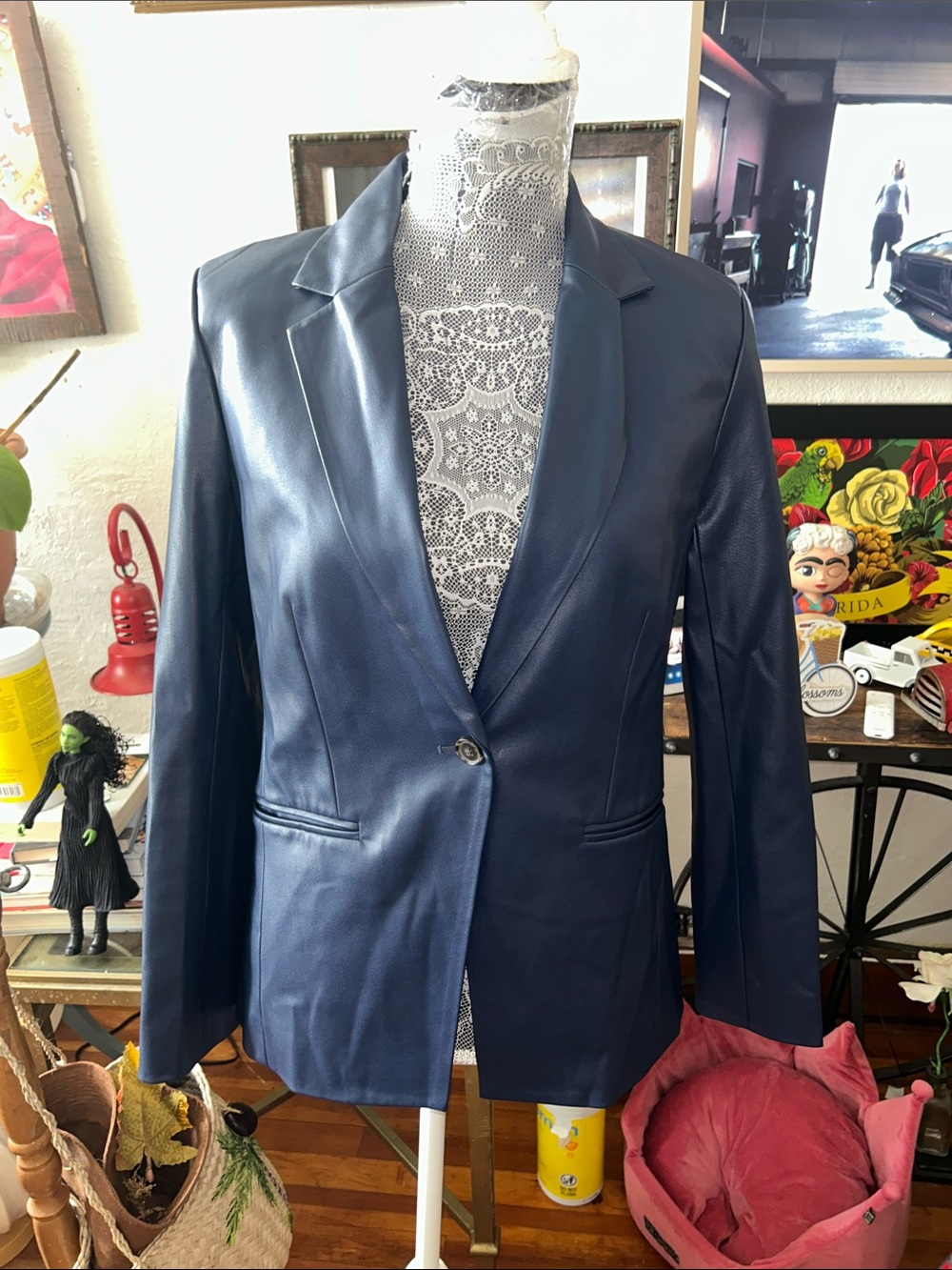 J. Crew Navy Faux Leather Single-Button Blazer